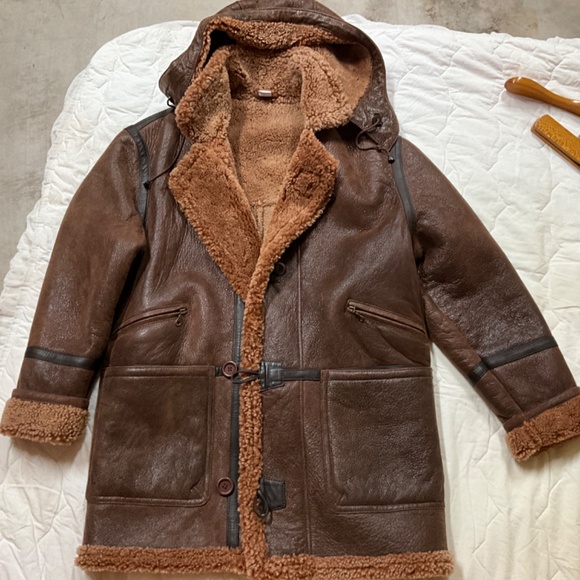 Men’s Orvis hooded shearling leather coat medium parka runs large - Picture 4 of 5